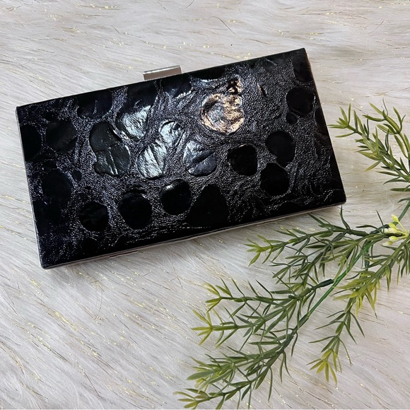 MICHE Black animal Print Faux Leather Silver tone Evening Clutch Bag NWOT - Picture 14 of 15